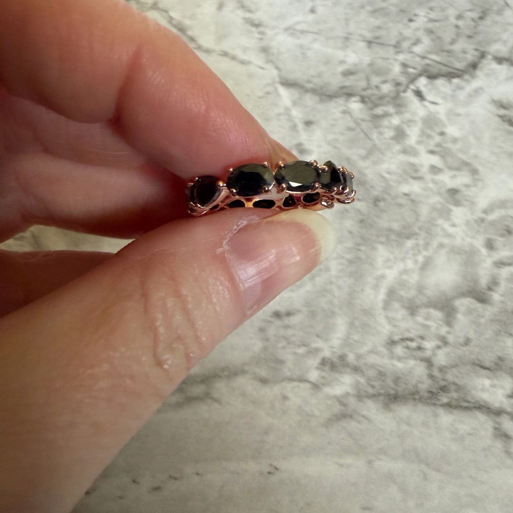 Bomb Party Rose Gold Band Ring with Black Stones - Women Jewelry Size 8